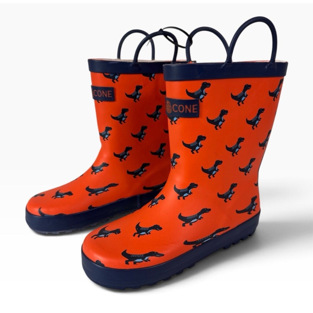LoneCone Unisex Little Kids 1L (Ages 4-8 ) Rainboots Buddy the T-Rex Orange NWOB